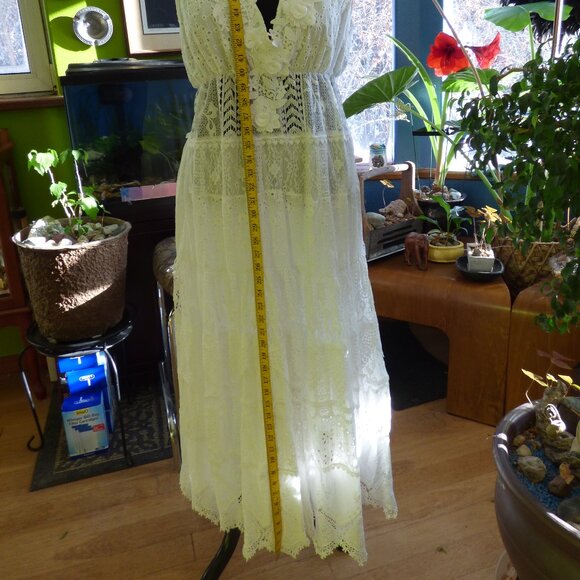 GOTH BOHO PRAIRIE WEDDING WHITE FLORAL EYELET WOVEN TIERED FULL MAXI DRESS XL - Picture 14 of 16